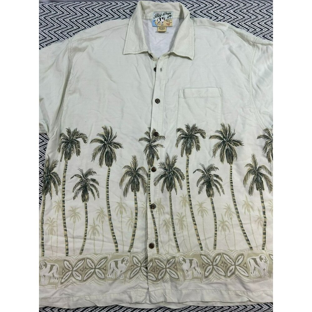 Big Dog Men's Hawaiian Shirt X-Large All Around Palm Tree Print Short Sleeve But